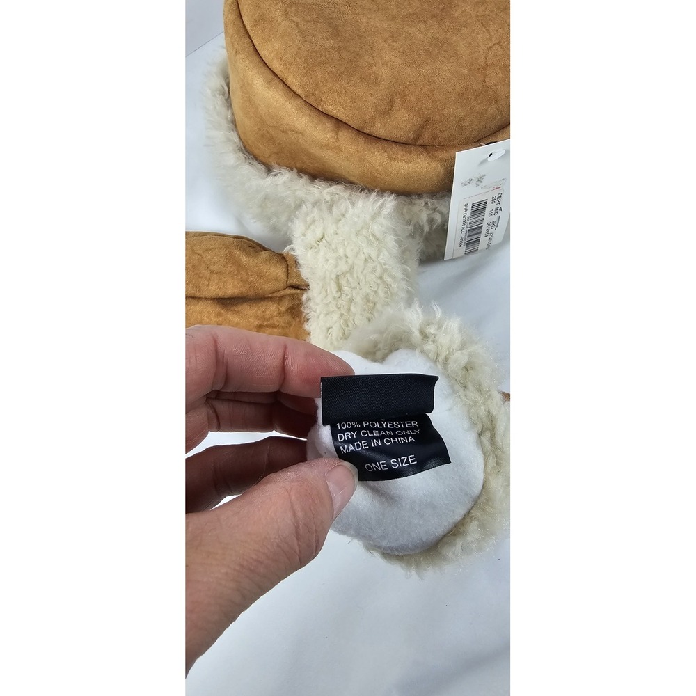 Céjon Faux Suede Sherpa Trim Hat & Gloves Set Tan Winter One Size Cozy Warm - Picture 3 of 4